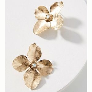 Anthropologie Primrose Post Gold Flower Earrings